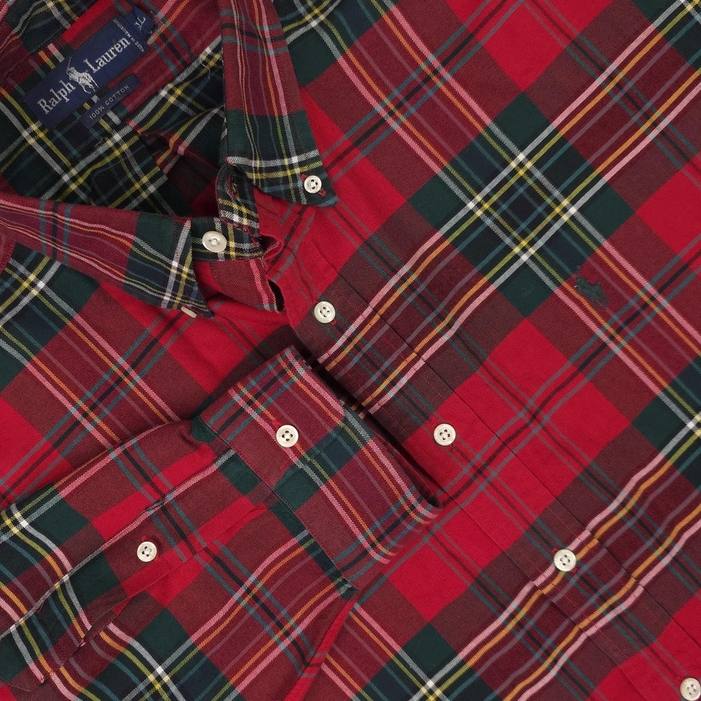 Ralph Lauren Shirt Mens XL Red Plaid Classic Fit Long Sleeve Button Down Cotton